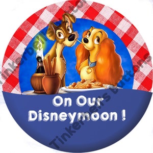 Lady and the Tramp Honeymoon Pins Lady and the Tramp Honeymoon Buttons-Disney Honeymoon Pins-Disney Honeymoon Buttons image 2