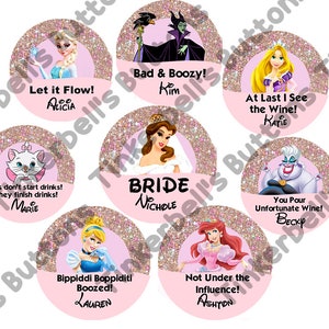 Disney Wedding Party Buttons-Disney Bridesmaid buttons-Disney Bachelorette Buttons-Disney Bridal Party Buttons-Bride Tribe Disney Buttons