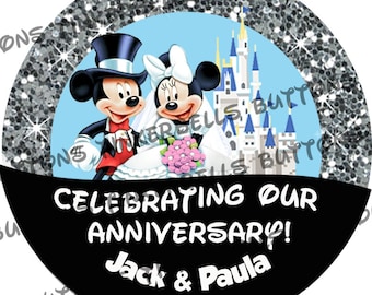 Disney Anniversary Buttons-Disney Anniversary Pins-Mickey and Minnie Anniversary Pins-Mickey and Minnie Anniversary Buttons-Disney Honeymoon