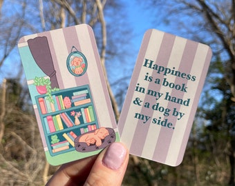 Cozy Mini Bookmark | Book lover bookmark | Happiness is a book in my hand and a dog by my side