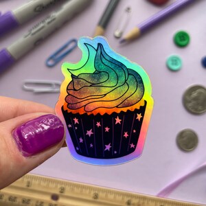 Cosmic Cupcake | Holographic vinyl sticker | Foodie space sticker