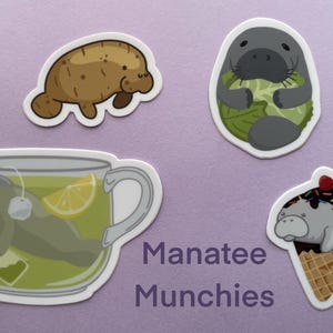 Manatee munchies sticker pack (FOUR stickers) | Waterproof vinyl stickers