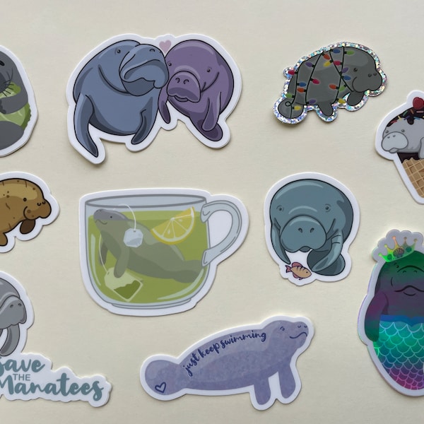 Ultimate manatee sticker pack (TEN stickers) | Waterproof vinyl stickers | Manatee stickers