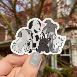 Black and white dog group sticker | Waterproof vinyl sticker | Cute animal sticker