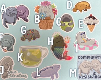Mix and Match Manatee Sticker Set | Waterproof vinyl stickers | Manatee stickers