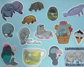 Ultimate Manatee Lover Sticker Pack (14 stickers) | Waterproof vinyl stickers | Manatee stickers
