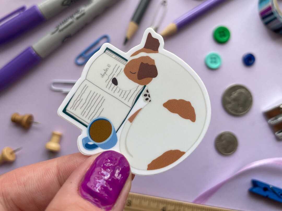 Cozy Puppy Sticker | Waterproof Vinyl Sticker | Cute Dog Sticker | Book ...