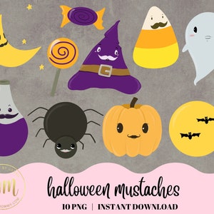 Silly Mustache Halloween Clipart |  Lustige Halloween Clipart für Lehrer, Schnurrbart silly Clipart für Klassenzimmer, Halloween Shirt Clipart