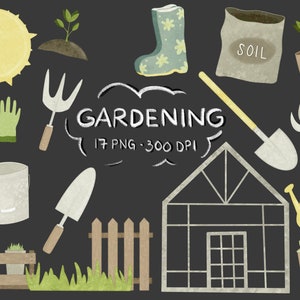 Gardening Watercolor Clipart Set | Garden Planting | Sustainable Doodles | Hand drawn PNG Elements | Instant Digital Download