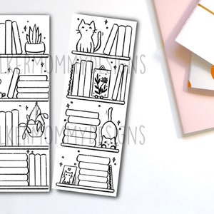 Printable Cute Book Tracker Bookmarks, cute bookmarks for reading, bookish, gifts, Whimsical bookmark, black and white, gifts for readers