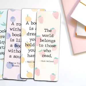 Printable Watercolor Fruit Book Lover Quote Bookmarks, cute bookmarks for reading
