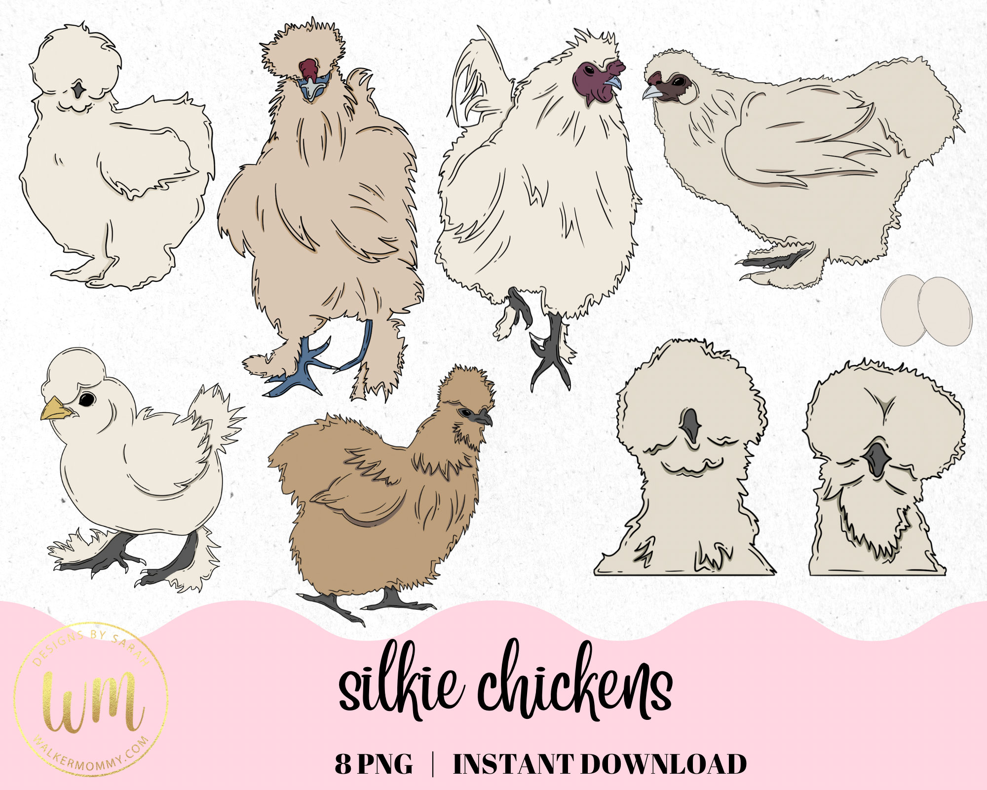 Silkie Chicken Clipart Botanical, Nature Animal Images, Cute Hens
