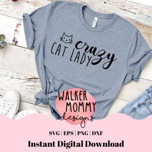 Verrückte Katze Lady Design | SVG geschnitten Datei | Tier Dame | Katze Mama | Hund Mama | png eps dxf svg | Silhouette Cricut | Vector Design