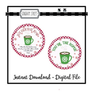 Etiqueta de regalo de bomba de chocolate caliente e instrucciones Digital Clipart Instant Download PNG JPEG