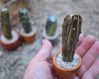 ceramic cactus, small statue, ceramic pottery cactus, desk accessory, cubicle trinket, cactus sculpture, faux cactus decor, desert decor