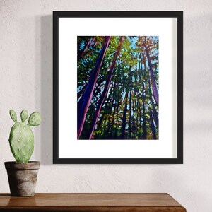 Painted Forest Acrylic Art Print Vibrant Forest Through the Trees 8x10