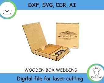 Wedding box,Box for USB vector, Wedding story photo & usb case, Box laser cut vector file, Glowforge laser cut file, Box for USB flash drive