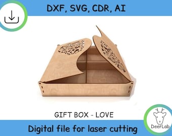 Love Box Wooden Gift Box Vector drawing file suitable for laser cutting, dxf, cdr, svg,ai, Valentines Day box, Birthday box,instant download
