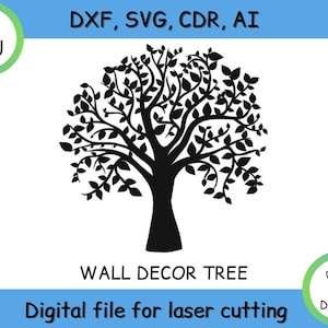 Corte láser Pano Tree Lasercut DXF, Home Decor, Tree Patterns, Tree Wall Hanging CDR, CNC file, Svg, Ai, Png, Dxf, Wall Panels, Cut Templates
