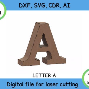 Letra 3D, A, proyecto para corte láser - archivos cnc (DXF / SVG / Ai / CDR) Vector - Descarga instantánea digital