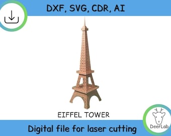 La Torre Eiffel, rompecabezas 3D, archivos cortados por láser DXF, Ai, Svg, planes vectoriales Cdr, archivos Descarga instantánea, descarga instantánea