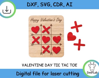 Valentine Tic Tac Toe Vector File, Valentine Game File, Tic Tac Toe,Laser Template, Board Game, Valentines Day dxf, ai, cdr instant download