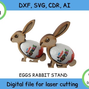ウサギの卵スタンド、キンダー、イースターバニーレーザーカットファイル、デジタルファイル、レーザーカットモデルファイルAi CDR SVG DXF、ベクターモデル、即時ダウンロード
