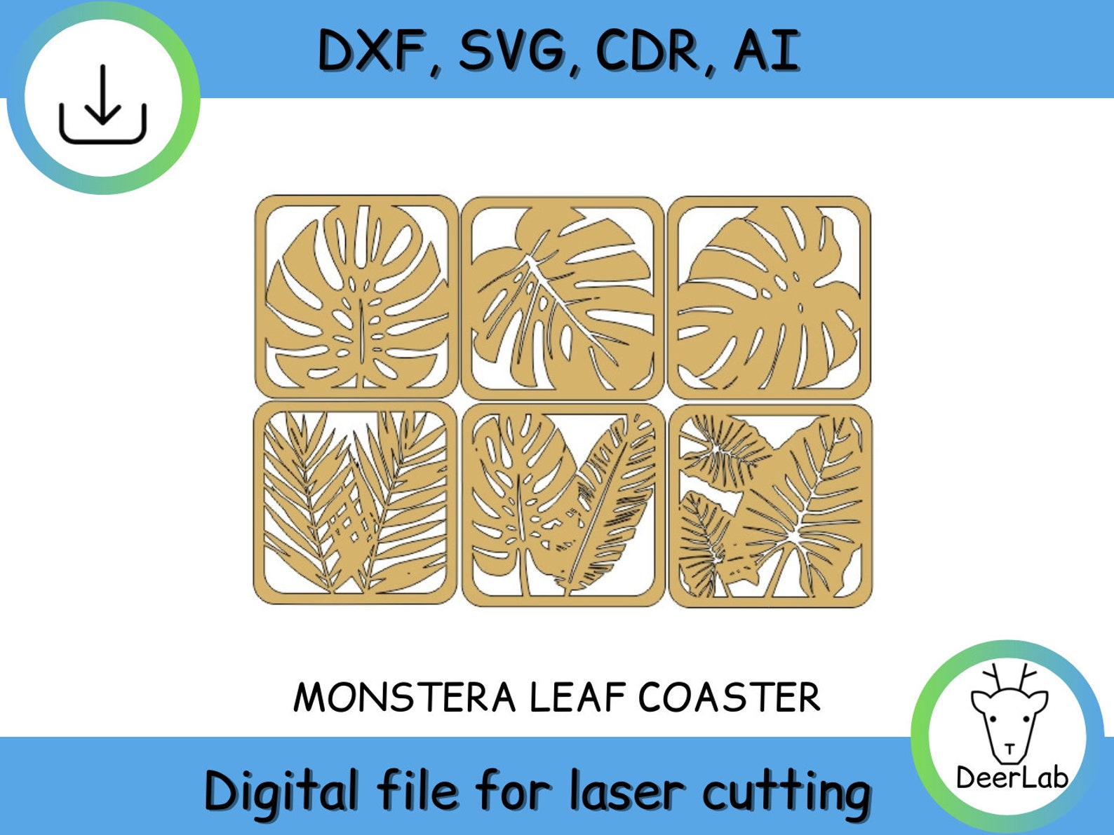 Monstera Leaf Coaster Laser Cut Files SVG, DXF, CDR, Vector Plans ...