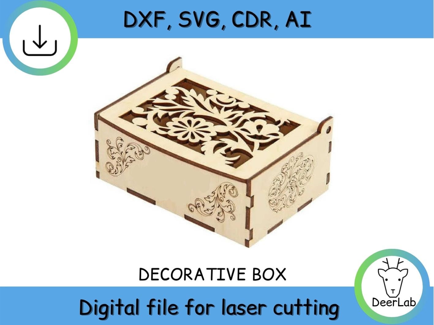 Decorative Box with Lid laser cut files laser cut template Etsy