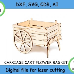 Kutsche Cart Blumenkorb Box, Cnc-Datei, Vektor Dxf, cdr, Svg für CNC, Vektor-Datei, digitale Vektor-Kunst, cnc, sofortiger Download