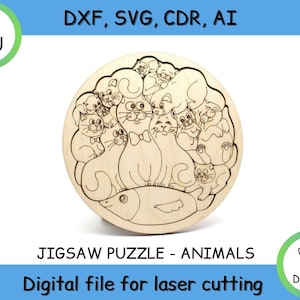 Puzzle Toy Animals vector cut file, Jigsaw Puzzle, Montessori educational toys laser model, svg pattern, Waldorf toys, laser cut vector CNC