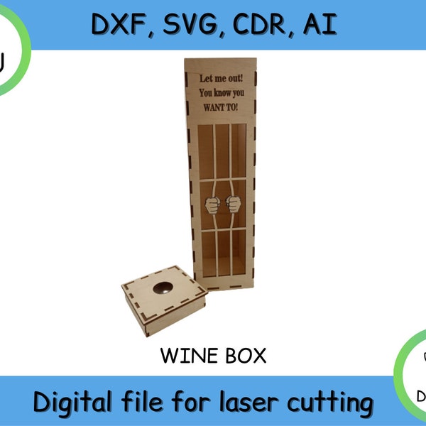 Vino / Whisky encarcelado * Caja de 3 mm Archivo digital ... SVG-Dxf-Ai-CDR Descarga inmediata -Archivo de corte láser Archivo vectorial, descarga instantánea