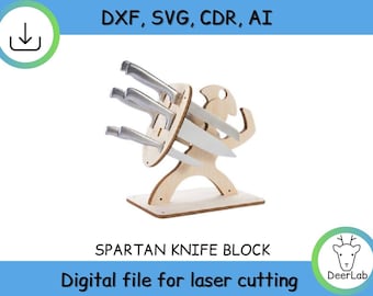 Spartan Knife Block Holder,Knife Stand,Laser cut files dxf svg, vector files Instant download, cnc pattern cut, laser cut, 3D kitchen decor