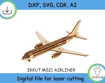 Airliner, laser cut vector, lasercut files, 3d puzzle, vector plans, glowforge svg, dxf, ai, svg file, Irkut MS21 Airliner, instant download