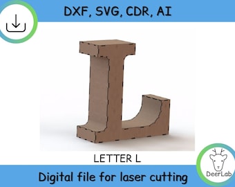 3D letter, L, project for laser cut - cnc files (DXF / SVG / Ai /CDR) Vector - Digital Instant Download