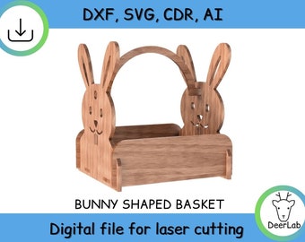Mand konijn mand pasen Lasersnijden cnc bestanden vector model hout toolbox bestand lasergesneden eiermand laser gesneden vector multiplex mand houten