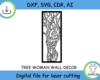 Woman tree panel Wall Art Vector Model-svg dxf files-tree panel svg Instant Download Files for Laser Cut. plasma cut file, glowforge file
