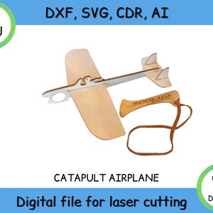 Avião em um elástico, arquivo cortado a laser, quebra-cabeça 3D, vetor, vetor cortado a laser, glowforge, svg, cdr, dxf, download instantâneo, jogo infantil