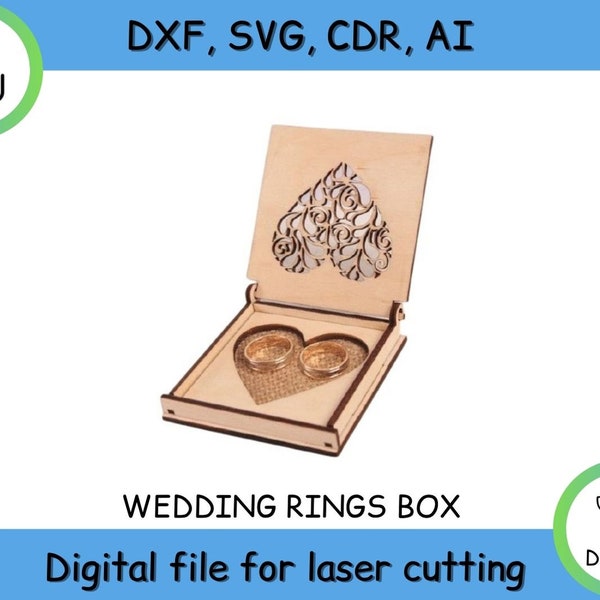 Box for wedding rings, vector laser cut, laser cut,vector model, vector file, vector for laser, Instant download, Svg, Dxf, Ai, Cdr