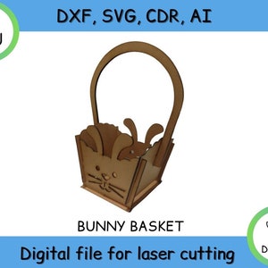 Mand bunny mand pasen Laser snijden cnc bestanden vector model houten toolbox bestand lasercut ei mandje laser gesneden vector multiplex mand houten