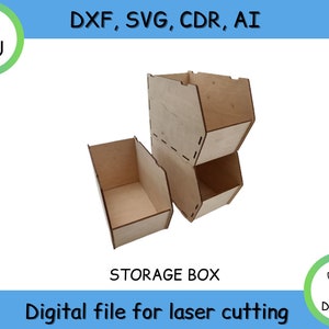 Laser Cut Wooden Desktop Organizer Storage bins Box Drawer CDR File svg ai dxf pdfvector plan laser cnc pattern laser cut model template