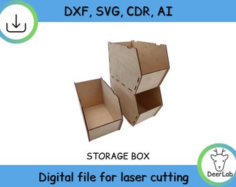 Laser Cut Wooden Desktop Organizer Storage bins Box Drawer CDR File svg ai dxf pdfvector plan laser cnc pattern laser cut model template
