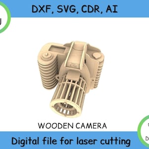 Camera Wooden Model.Laser cortar archivos SVG, DXF, CDR, planes vectoriales. archivos Descarga instantánea, archivo cnc