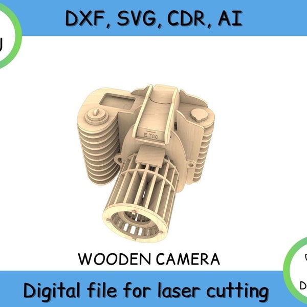 Camera Wooden Model.Laser cut files SVG, DXF, CDR, vector plans. files Instant download, cnc file