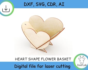 Heart Shape Flower Basket, Cnc file, Vector dxf, cdr,svg for CNC, vector file, digital vector art, cnc, instant download