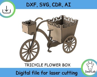 Bicycle basket,flower box stand basket gift decor wooden laser cut CNC File Vector Art DXF CAD Silhouette Template souvenir shape model