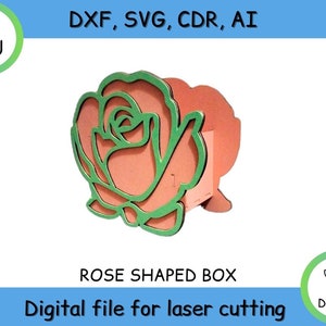 Rose shape box vector model for laser, Gift box - Svg, dxf, ai, cdr, Laser cut-Ready Cut Files - INSTANT DOWNLOAD