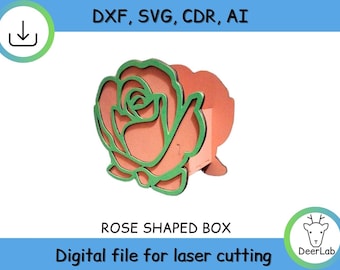 Rose shape box vector model for laser, Gift box - Svg, dxf, ai, cdr, Laser cut-Ready Cut Files - INSTANT DOWNLOAD