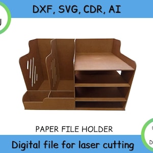 Laser Cut Workspace Organizer Desktop File Organizer Paper File Holder cdr dxf svg ai vector file, laser cuttint, cnc, instant download