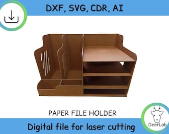 Laser Cut Workspace Organizer Desktop File Organizer Paper File Holder cdr dxf svg ai vector file, laser cuttint, cnc, instant download